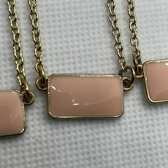Bar Necklace Rectangle Enameled Baby Pink and Gold Pendent with Gold Tone Chain - Picture 5 of 9